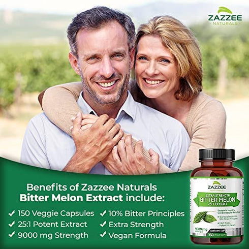 Zazzee Extra Strength Bitter Melon 25:1 Extract, 9000 mg Strength, 150 Vegan Capsules, 10% Bitter Principles, 5 Month Supply, Non-GMO and All-Natural